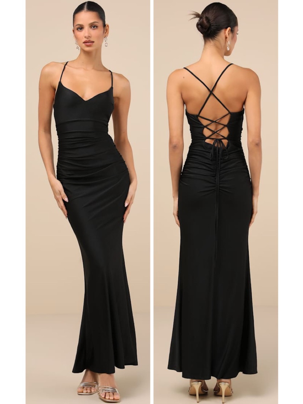 Lulus Elese Black Slinky Knit Lace-Up Mermaid Maxi Dress Size Large NWT Formal